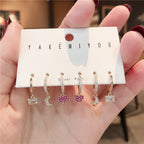 6-Piece Small Love Crystal & Zirconium Earring Set