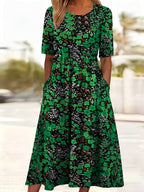 2026 Cross-border European And American Export New Style Vacation Target Spring And Summer New Flower Print Leisure Commute Versatile Large Size Women's Dress