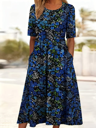 2026 Cross-border European And American Export New Style Vacation Target Spring And Summer New Flower Print Leisure Commute Versatile Large Size Women's Dress