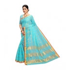 Kota Doria Cotton Saree With Blouse (Sky Blue,6-3 Mtrs)