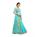 Kota Doria Cotton Saree With Blouse (Sky Blue,6-3 Mtrs)
