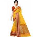 Kota Doria Cotton Border Saree With Blouse (Yellow, 5-6 Mtrs)