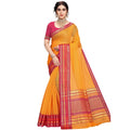 Kota Doria Cotton Bordered Saree With Blouse (Gold, 5-6 Mtrs)