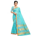 Kota Doria Cotton Checked Saree With Blouse (Sky Blue, 5-6 Mtrs)