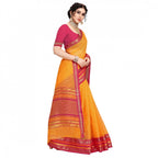 Kota Doria Cotton Bordered Saree With Blouse (Gold, 5-6 Mtrs)