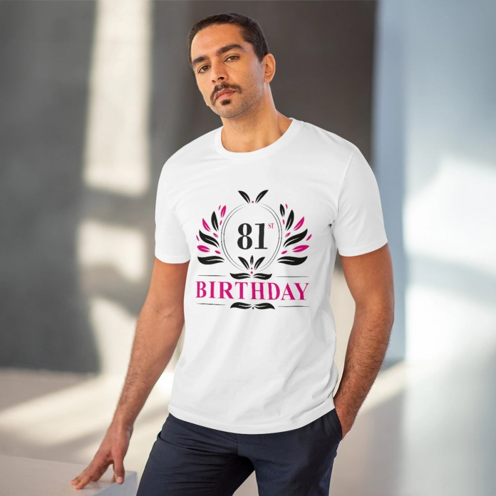 Men's PC Cotton 81st Birthday Printed T Shirt (Color: White, Thread Count: 180GSM)