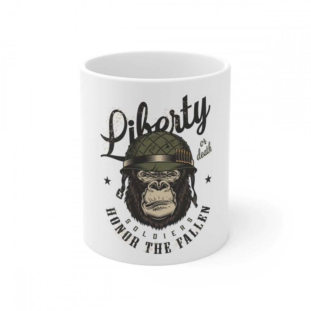 Ceramic Gorila Desing Printed Coffee Mug (Color: White, Capacity:330ml)