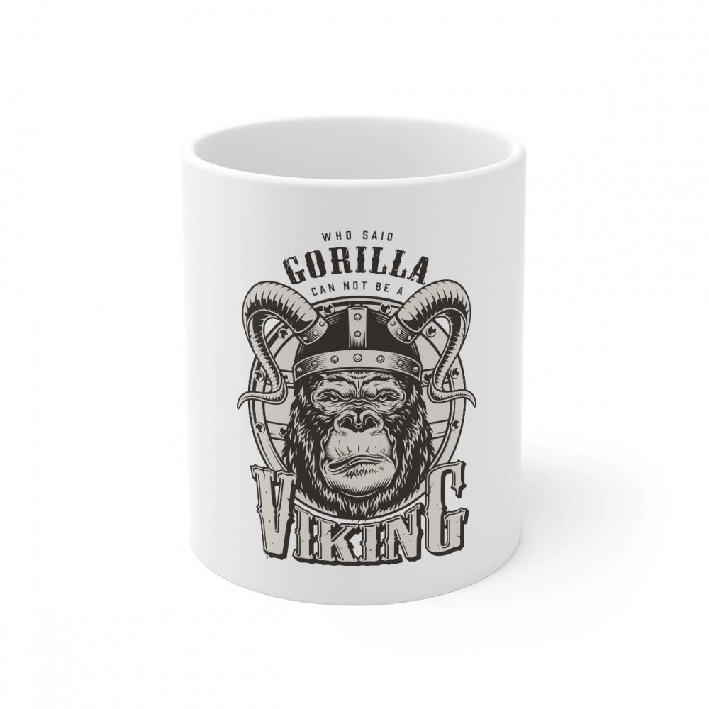 Ceramic Gorila Desing Printed Coffee Mug (Color: White, Capacity:330ml)
