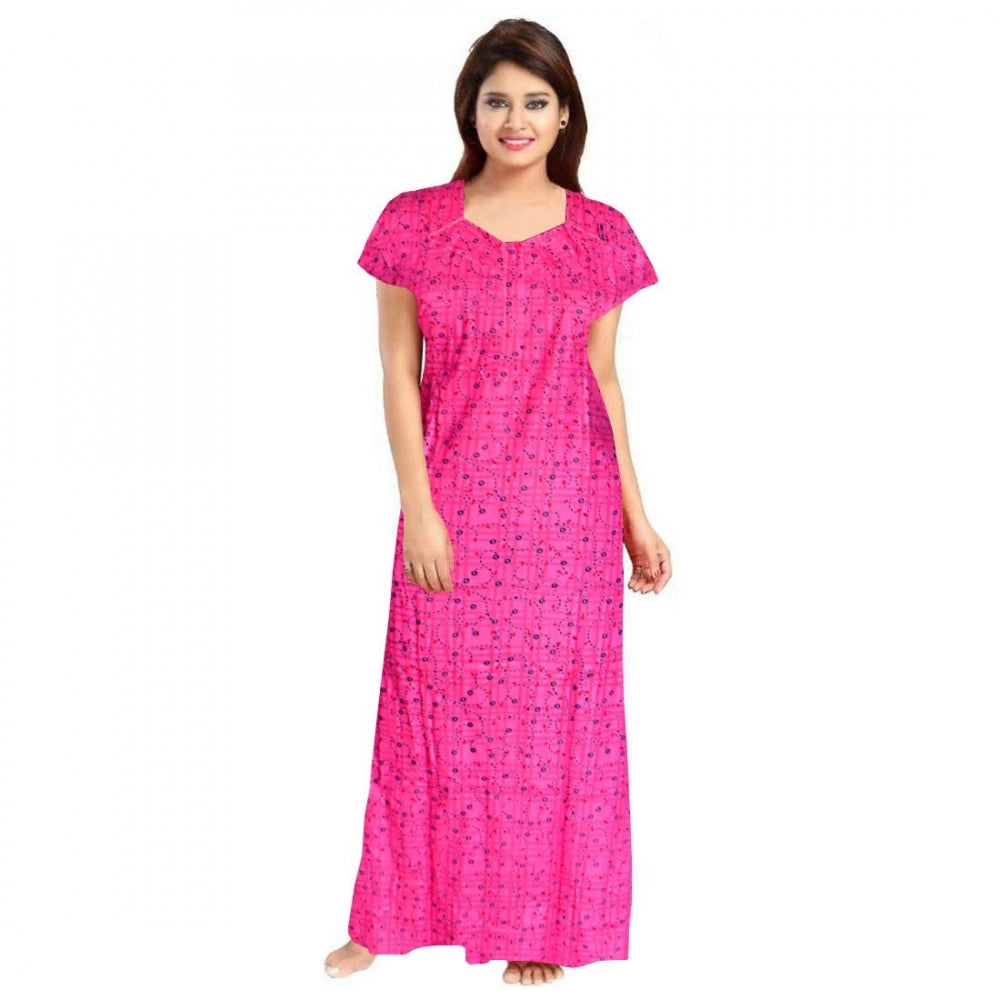 Cotton Printed Maxi Nighty (Pink)