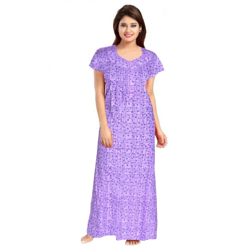 Cotton Printed Maxi Nighty (Lavender)