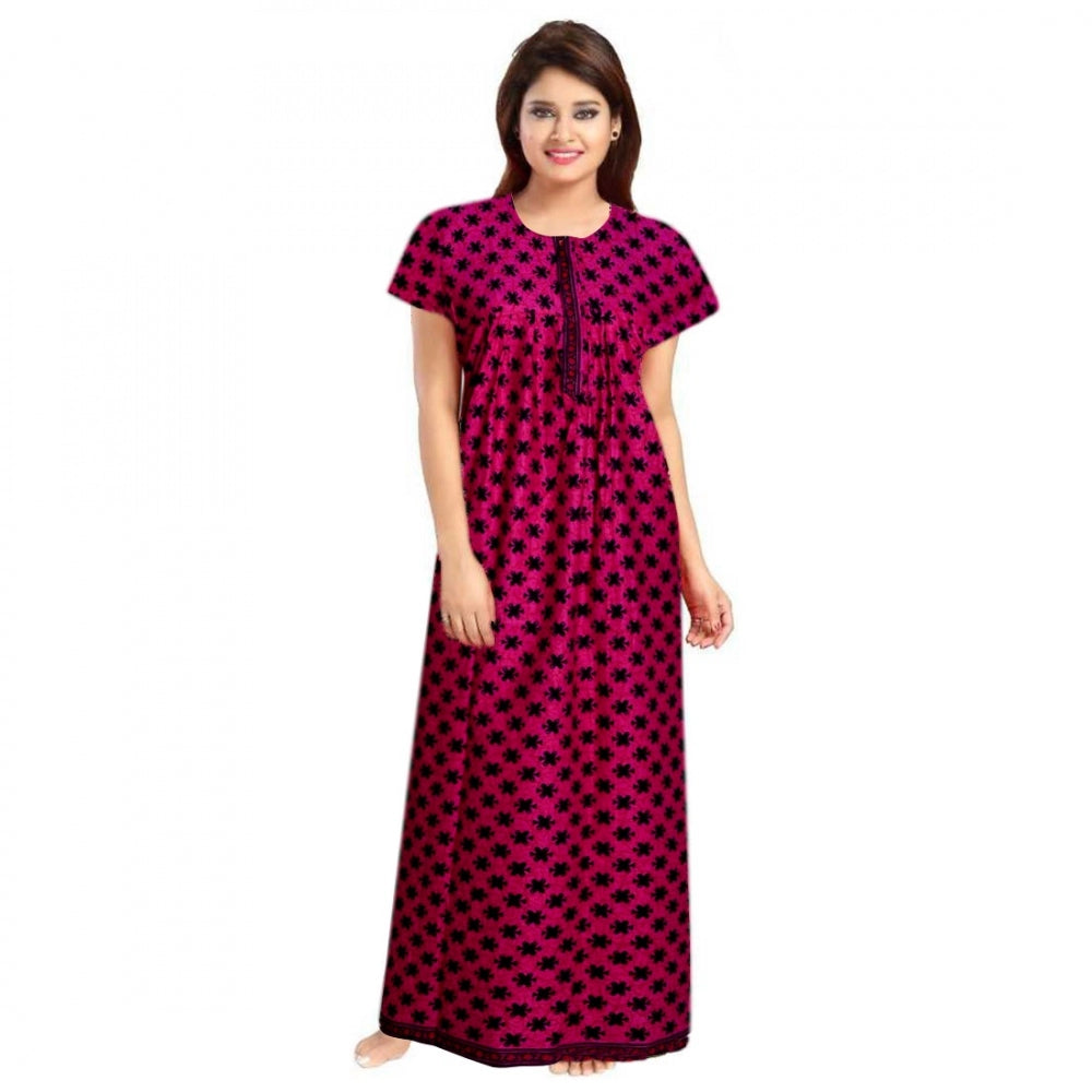 Cotton Printed Maxi Nighty (Pink)