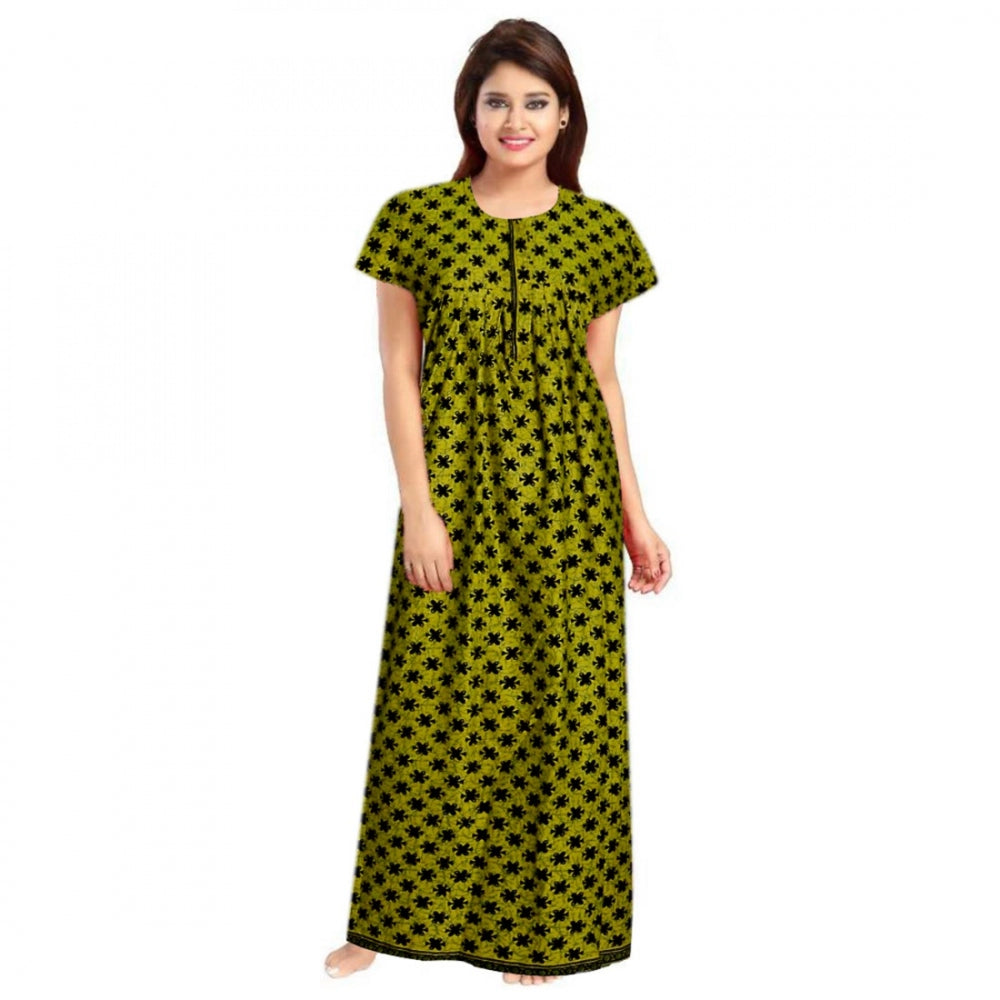 Cotton Printed Maxi Nighty (Green)