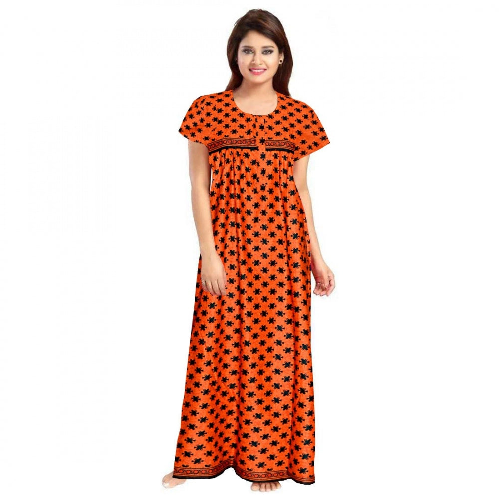 Cotton Printed Maxi Nighty (Orange)