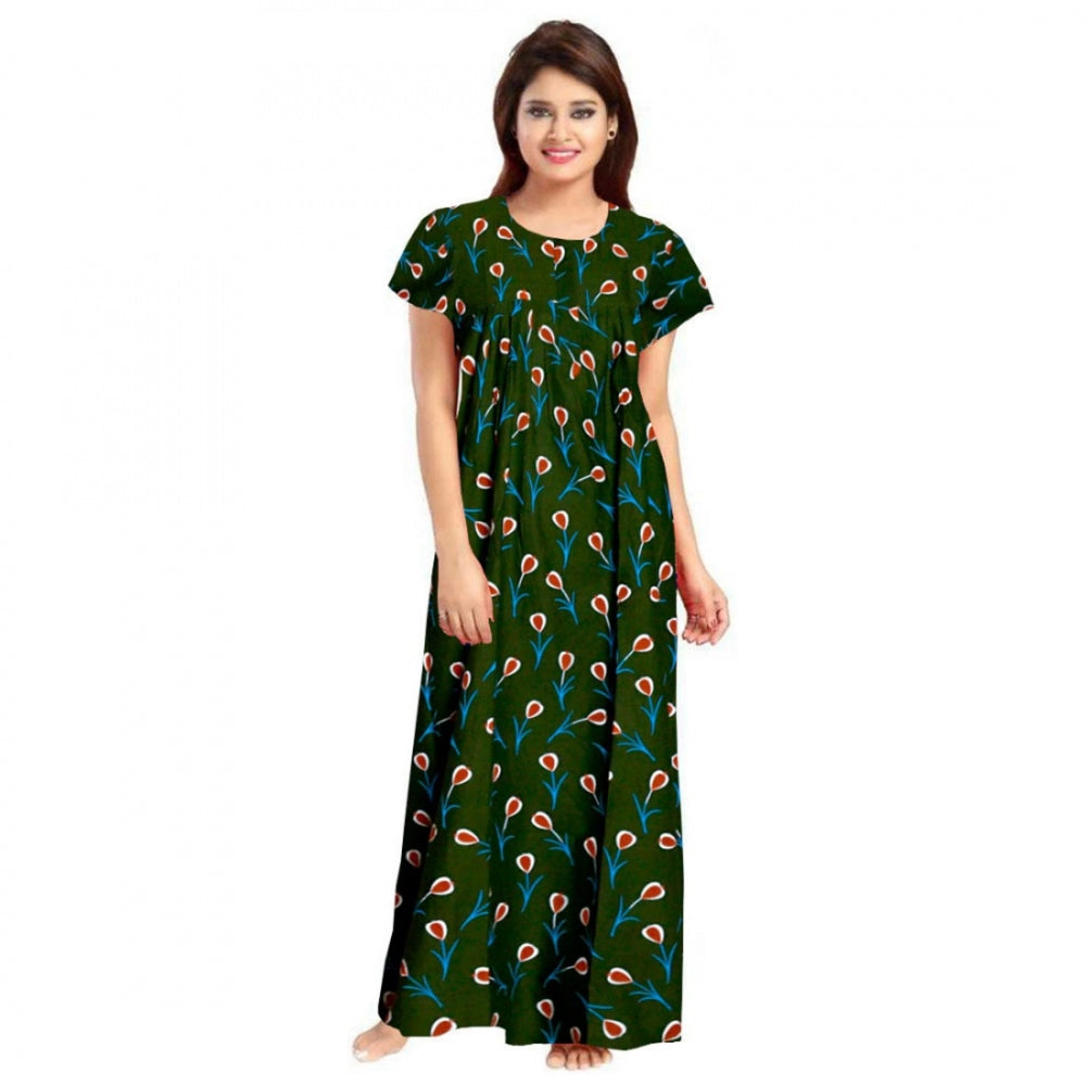 Cotton Printed Maxi Nighty (Green)