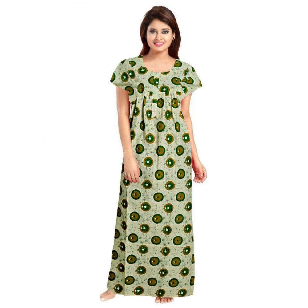 Cotton Printed Maxi Nighty (Green)