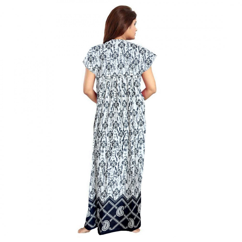 Cotton Printed Maxi Nighty (Navy Blue)