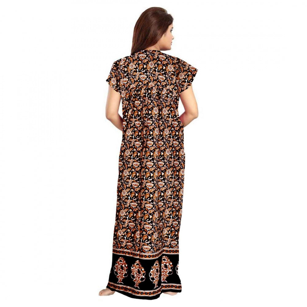 Cotton Printed Maxi Nighty (Brown)