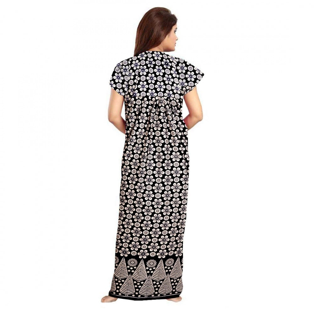 Cotton Printed Maxi Nighty (Black)