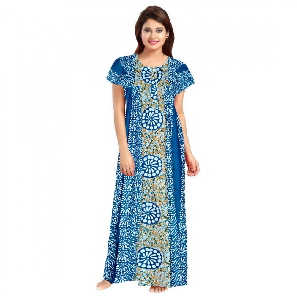 Cotton Printed Maxi Nighty (Blue)
