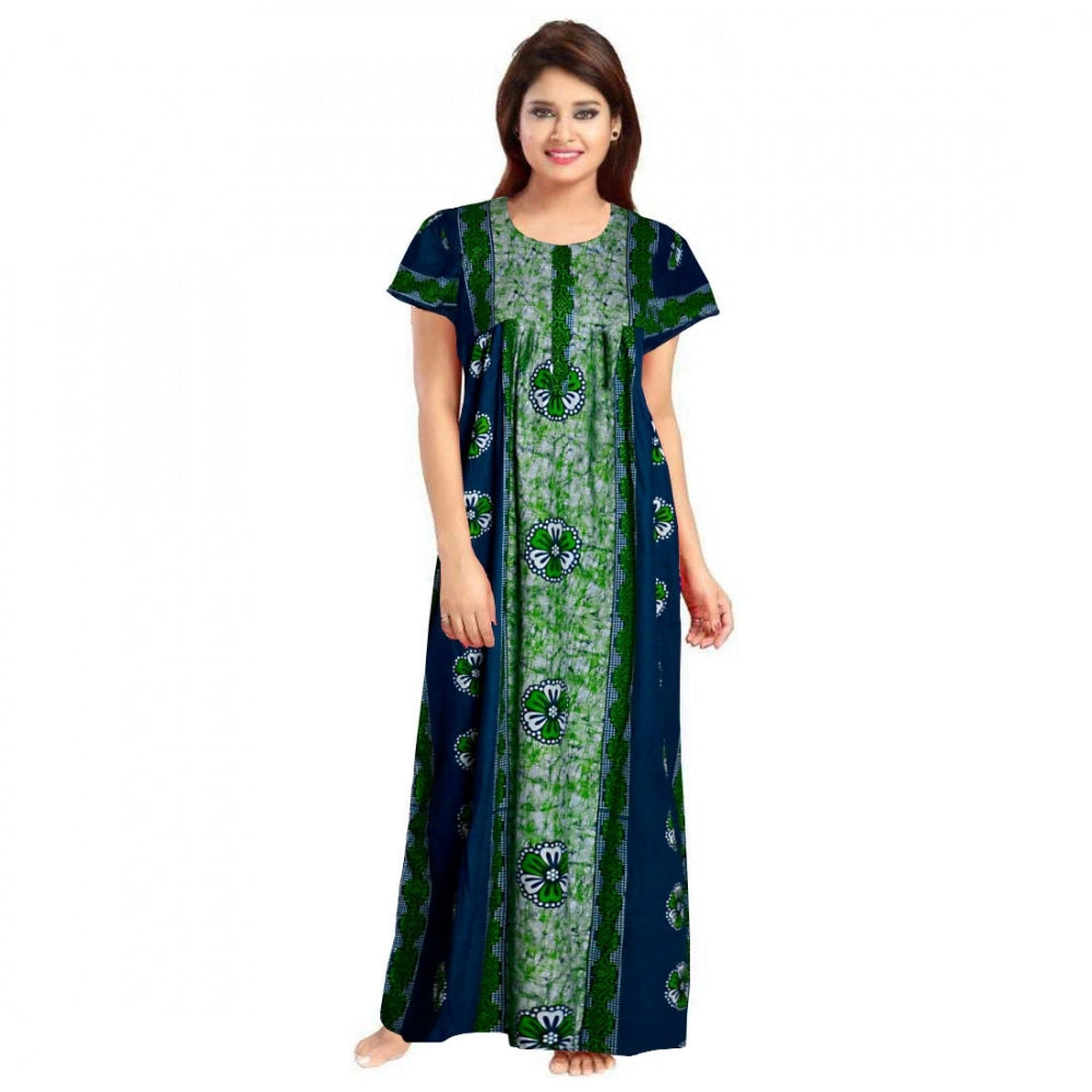 Cotton Printed Maxi Nighty (Green)