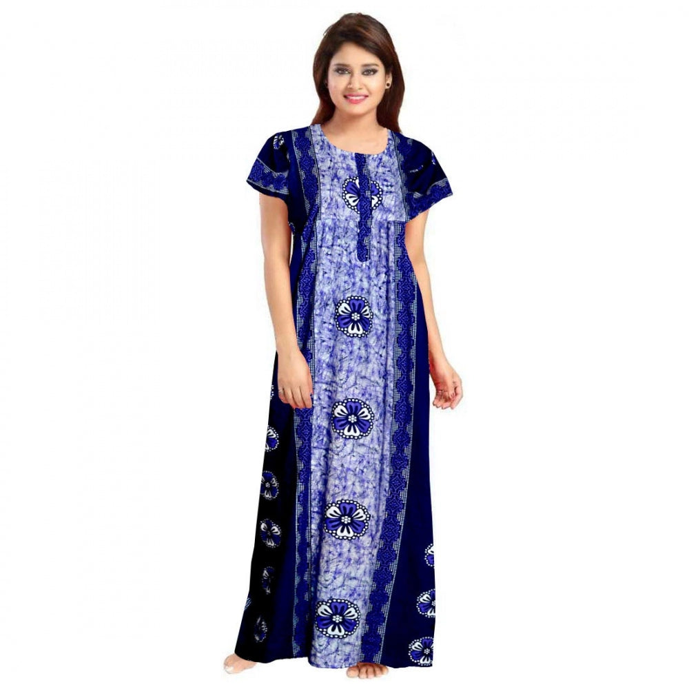 Cotton Printed Maxi Nighty (Blue)