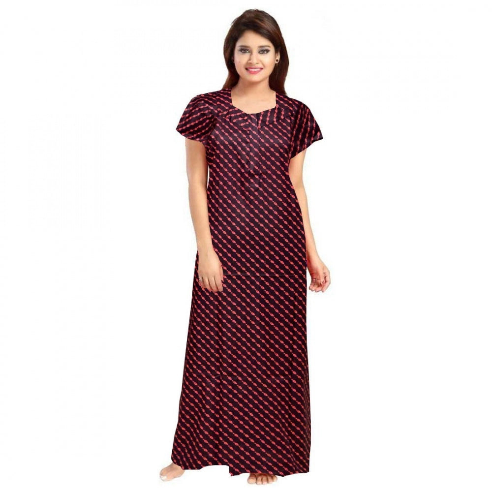 Cotton Printed Maxi Nighty (Brown)