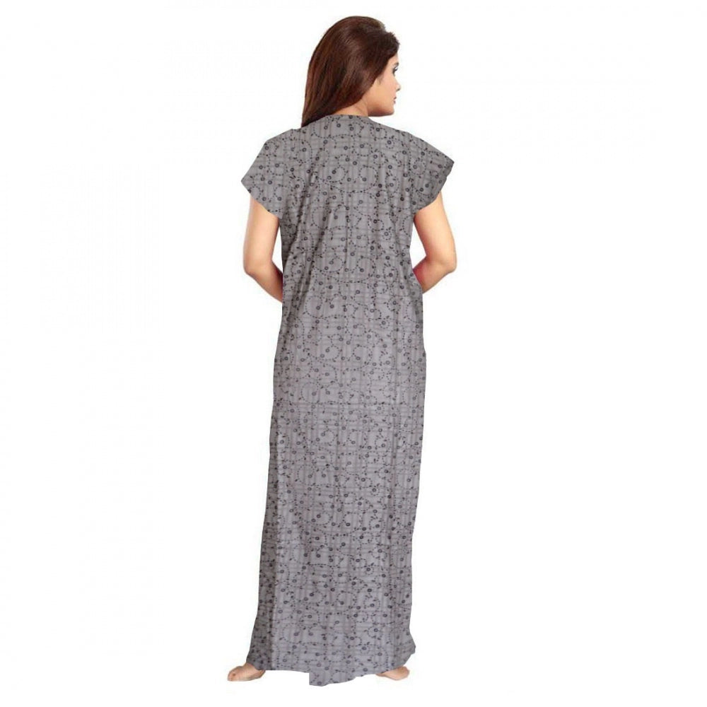Cotton Printed Maxi Nighty (Grey)