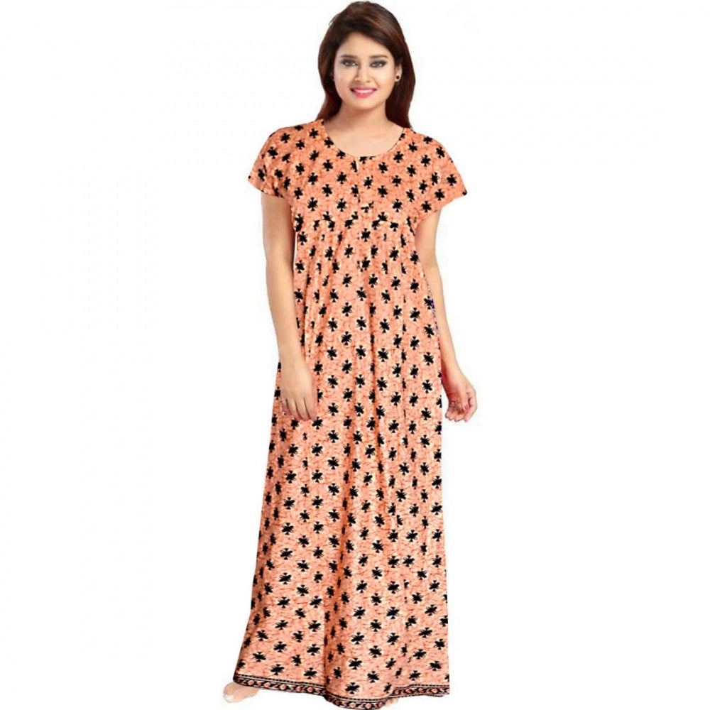 Cotton Printed Maxi Nighty (Peach)