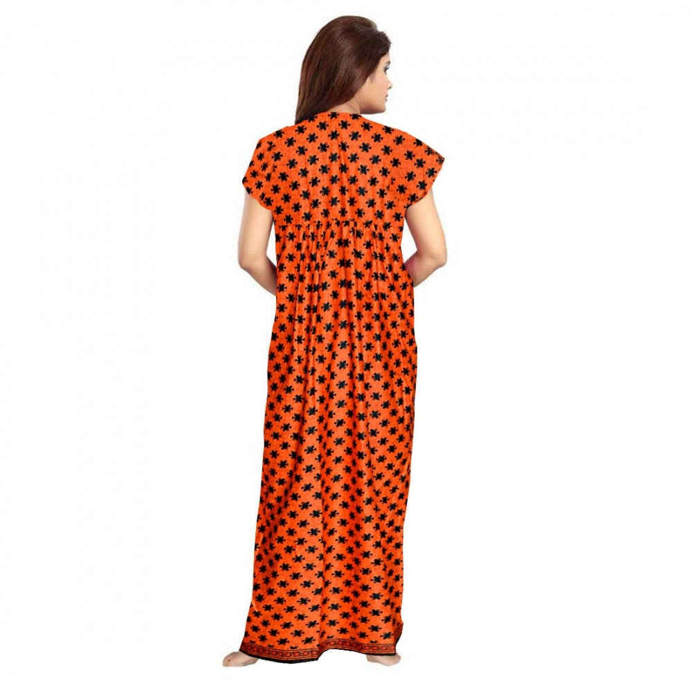 Cotton Printed Maxi Nighty (Orange)