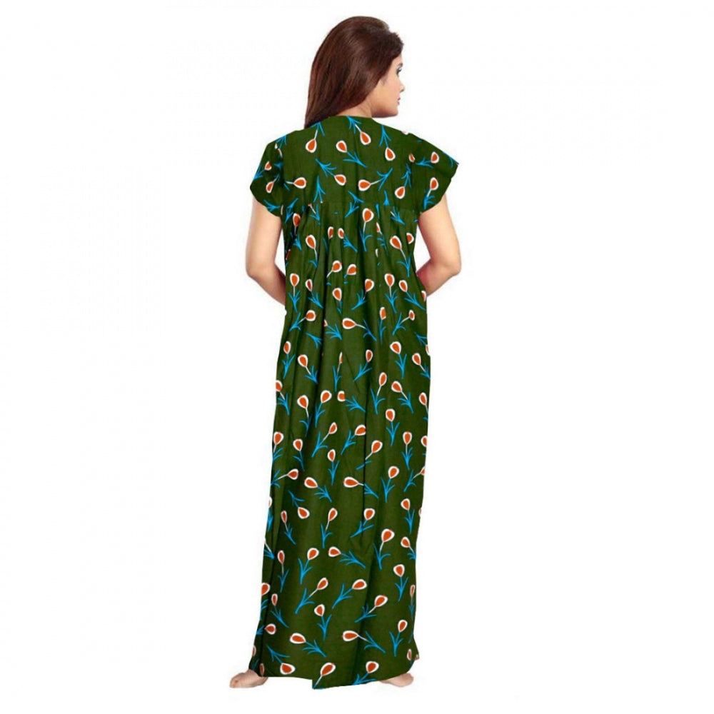 Cotton Printed Maxi Nighty (Green)