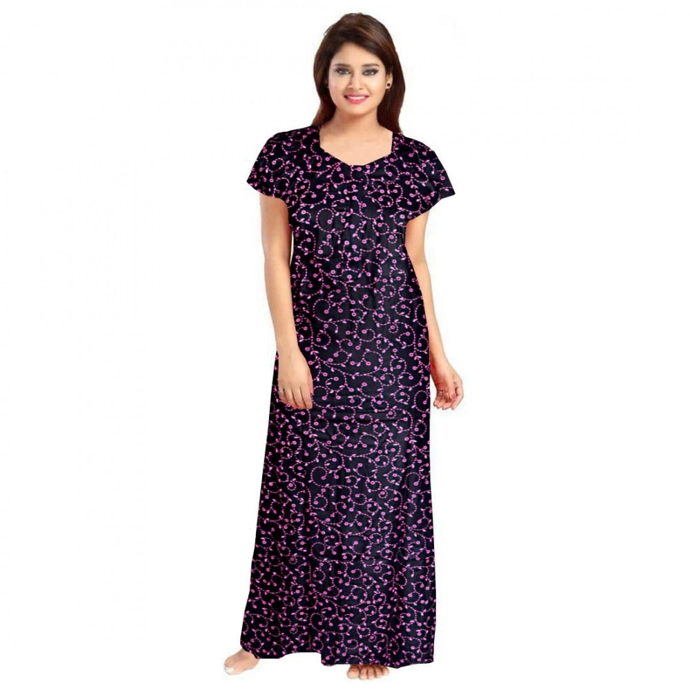 Cotton Printed Maxi Nighty (Purple)