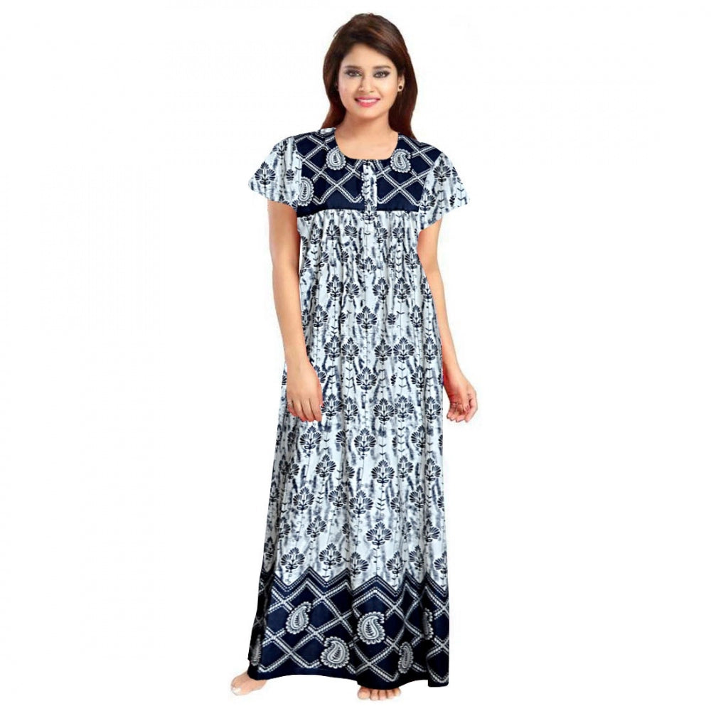 Cotton Printed Maxi Nighty (Navy Blue)