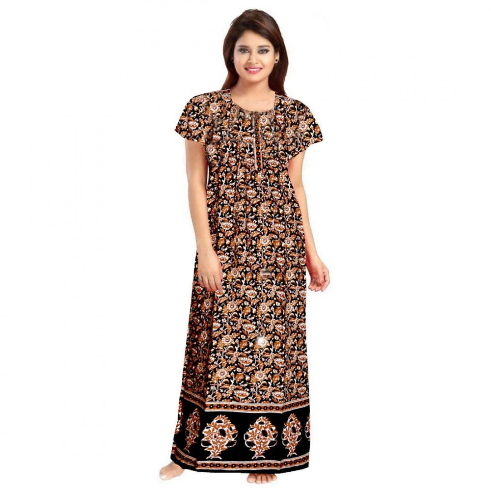 Cotton Printed Maxi Nighty (Brown)