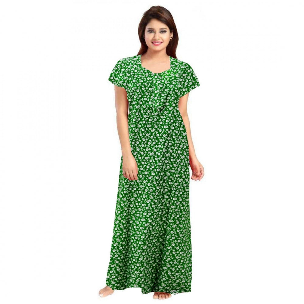 Cotton Printed Maxi Nighty (Green)
