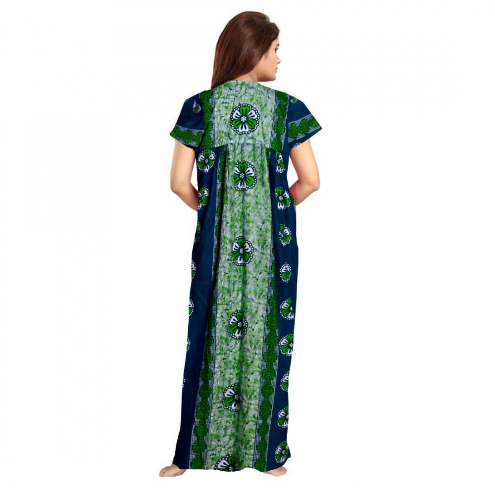 Cotton Printed Maxi Nighty (Green)