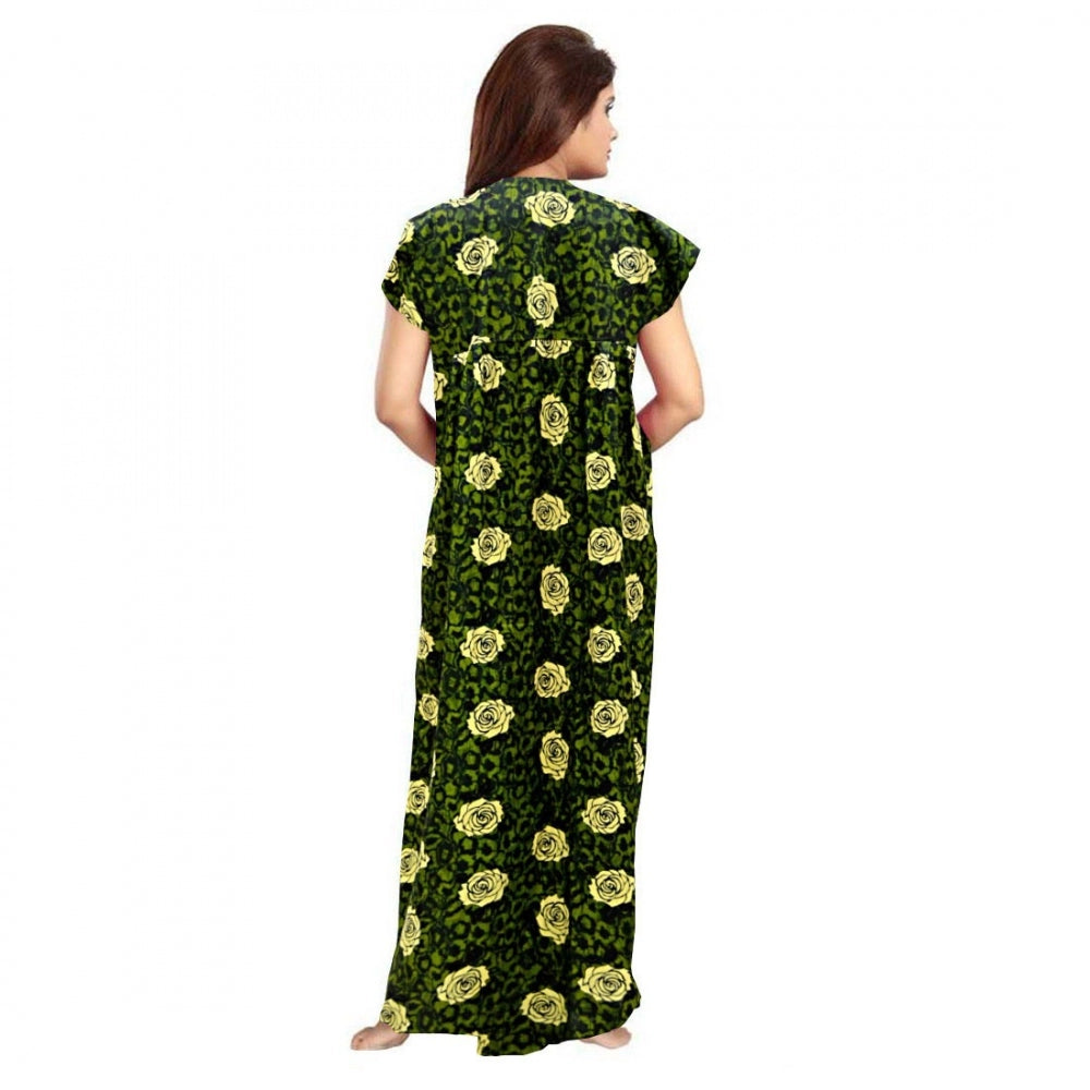Cotton Printed Maxi Nighty (Green)