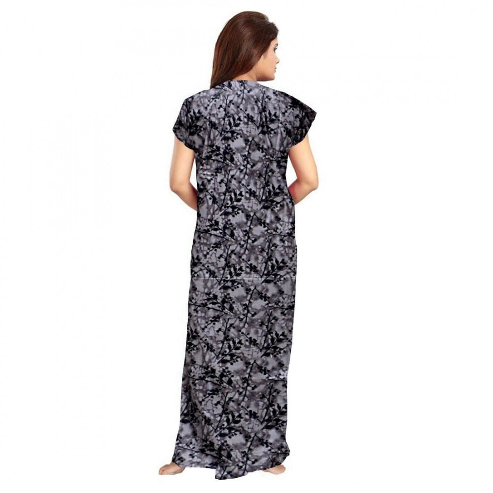 Cotton Printed Maxi Nighty (Grey)