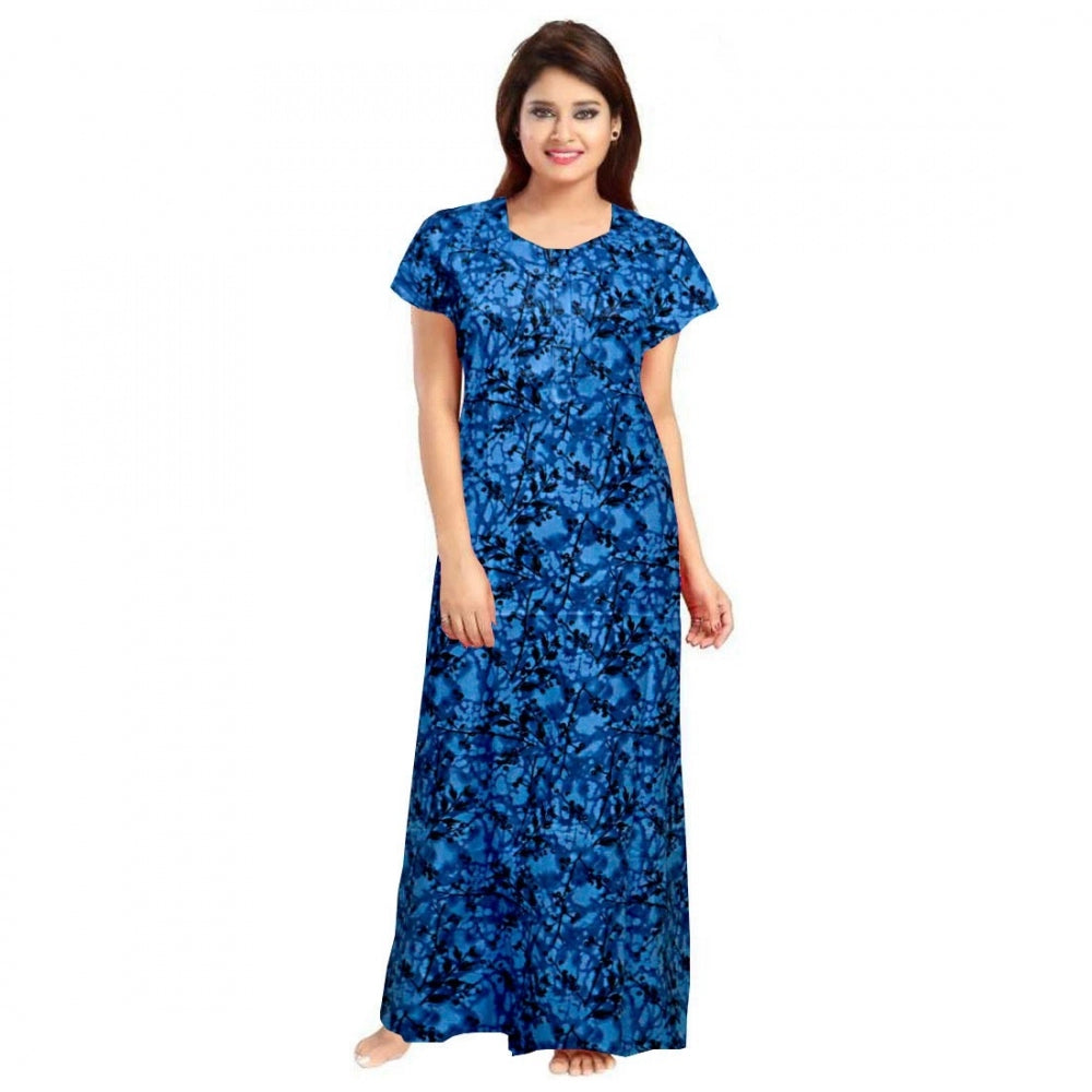 Cotton Printed Maxi Nighty (Blue)