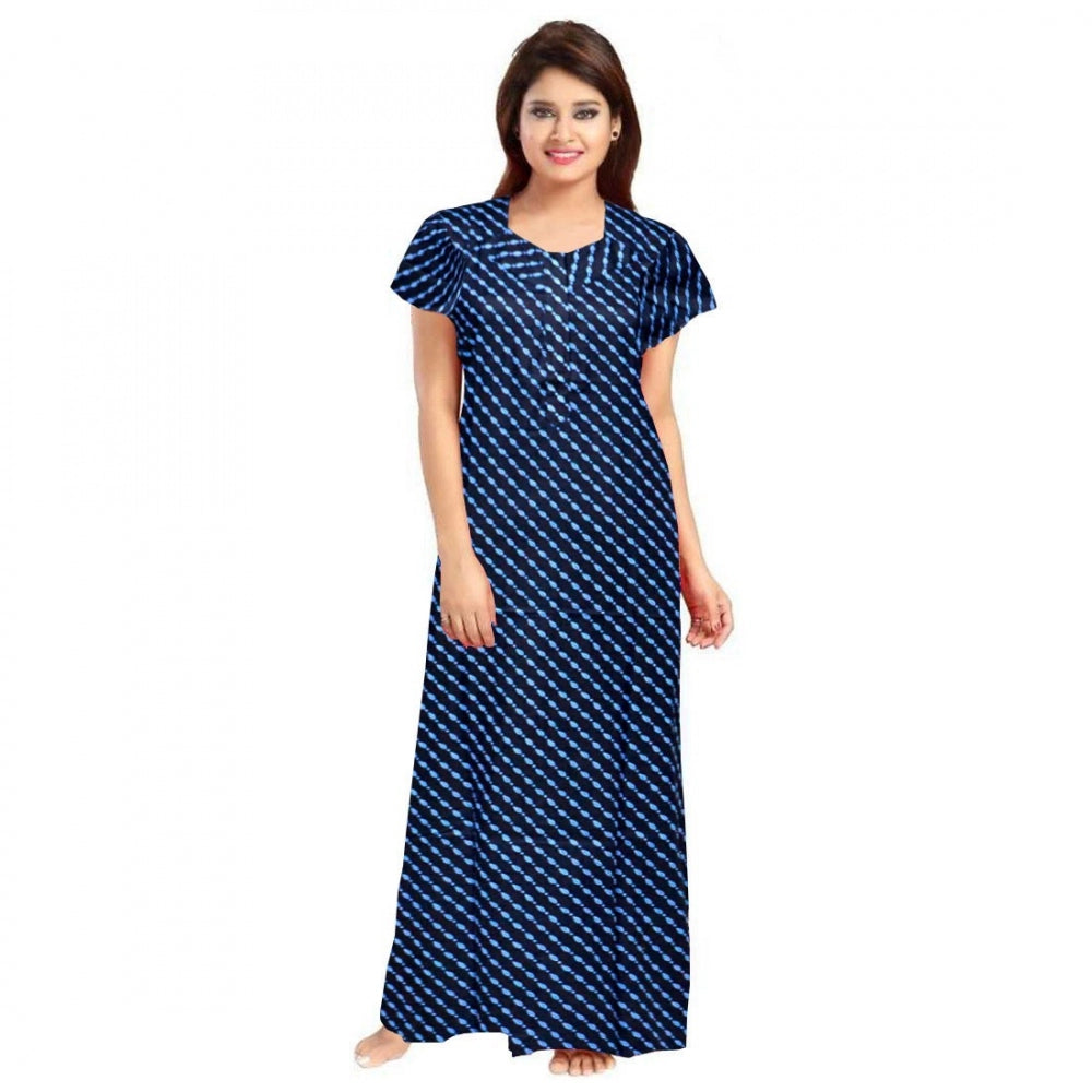 Cotton Printed Maxi Nighty (Blue)