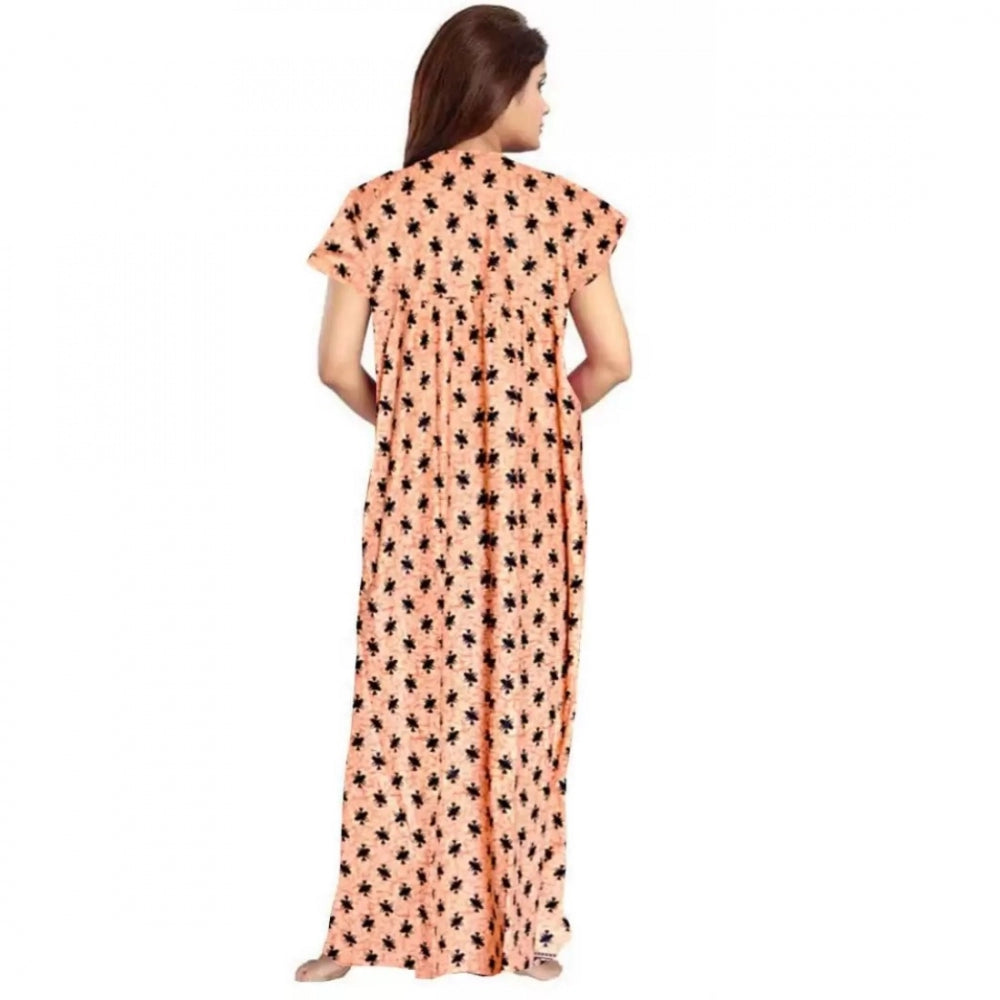 Cotton Printed Maxi Nighty (Peach)