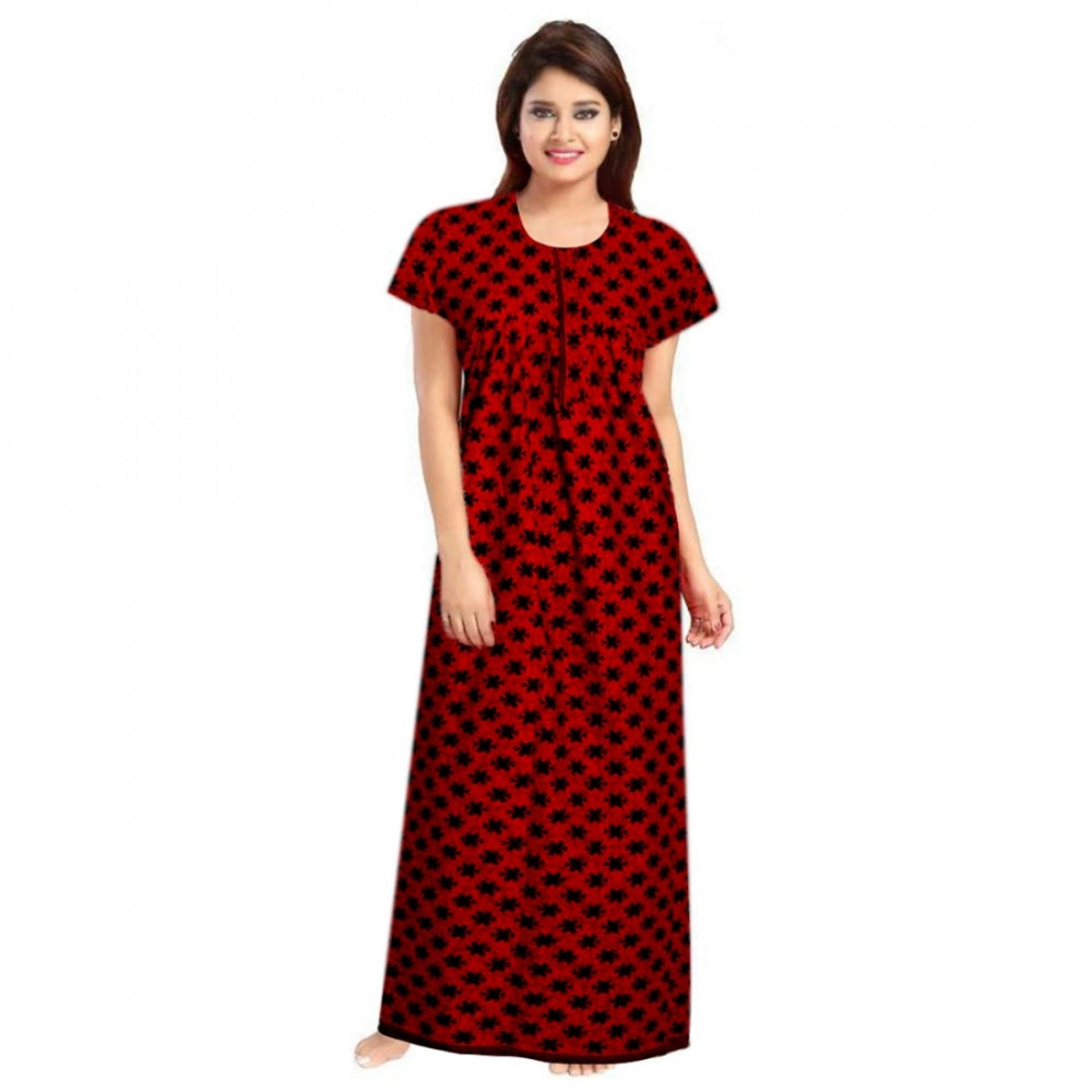 Cotton Printed Maxi Nighty (Red)