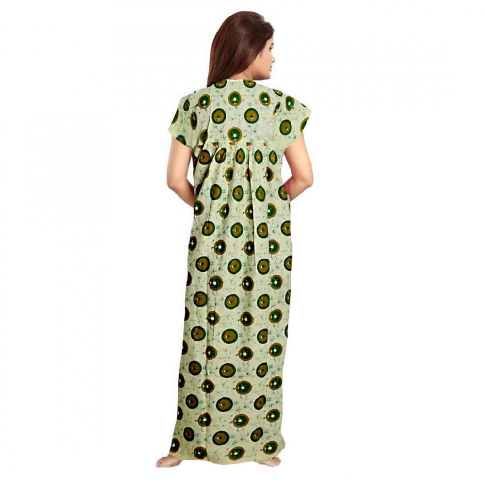 Cotton Printed Maxi Nighty (Green)