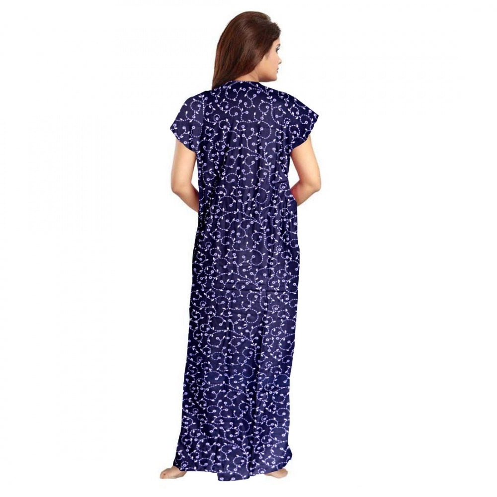 Cotton Printed Maxi Nighty (Blue)