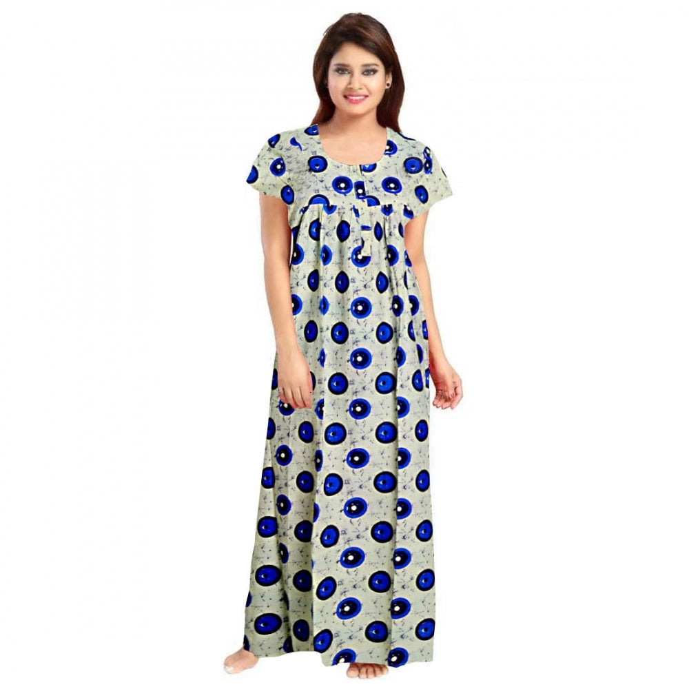 Cotton Printed Maxi Nighty (Off White)