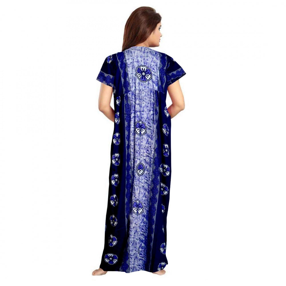 Cotton Printed Maxi Nighty (Blue)