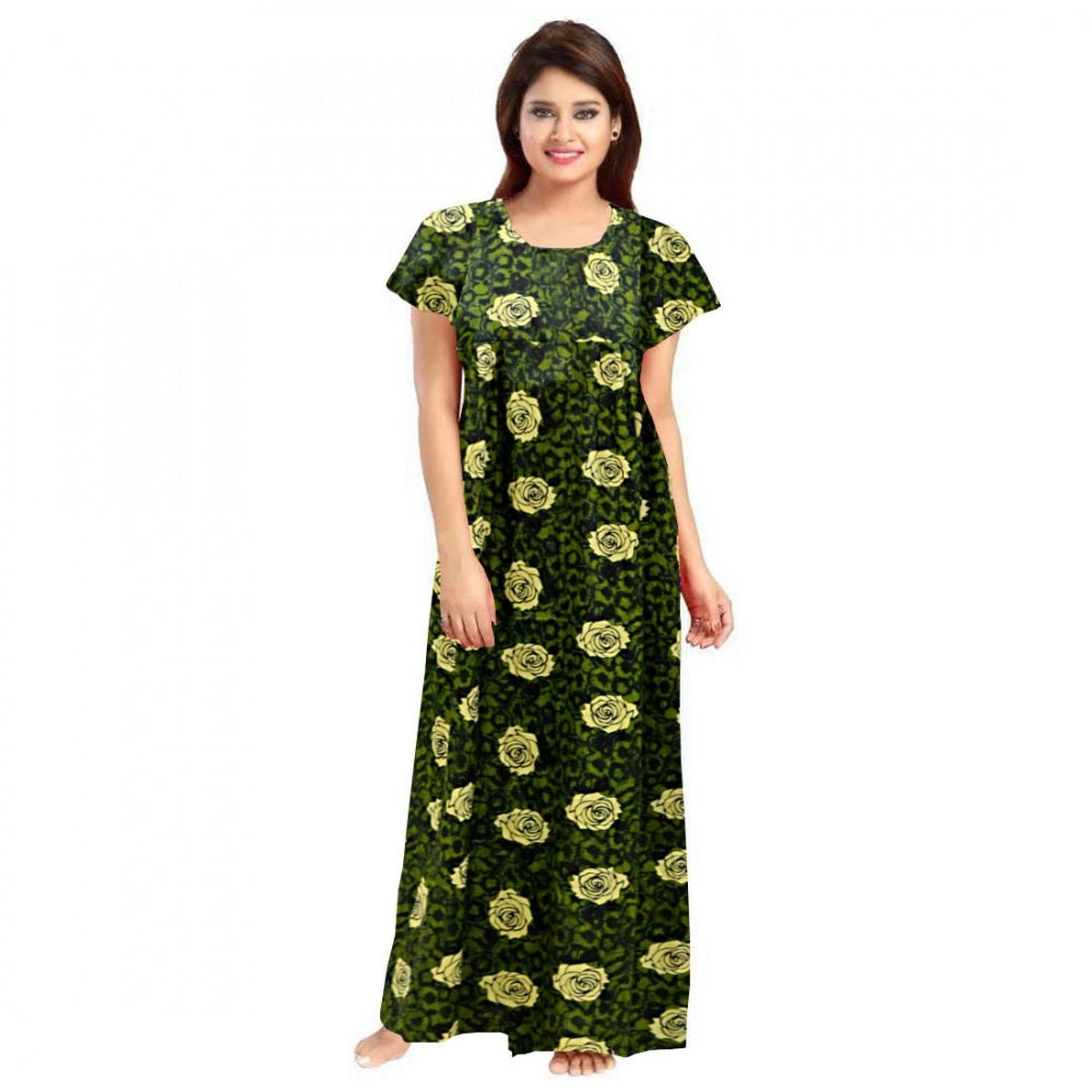Cotton Printed Maxi Nighty (Green)