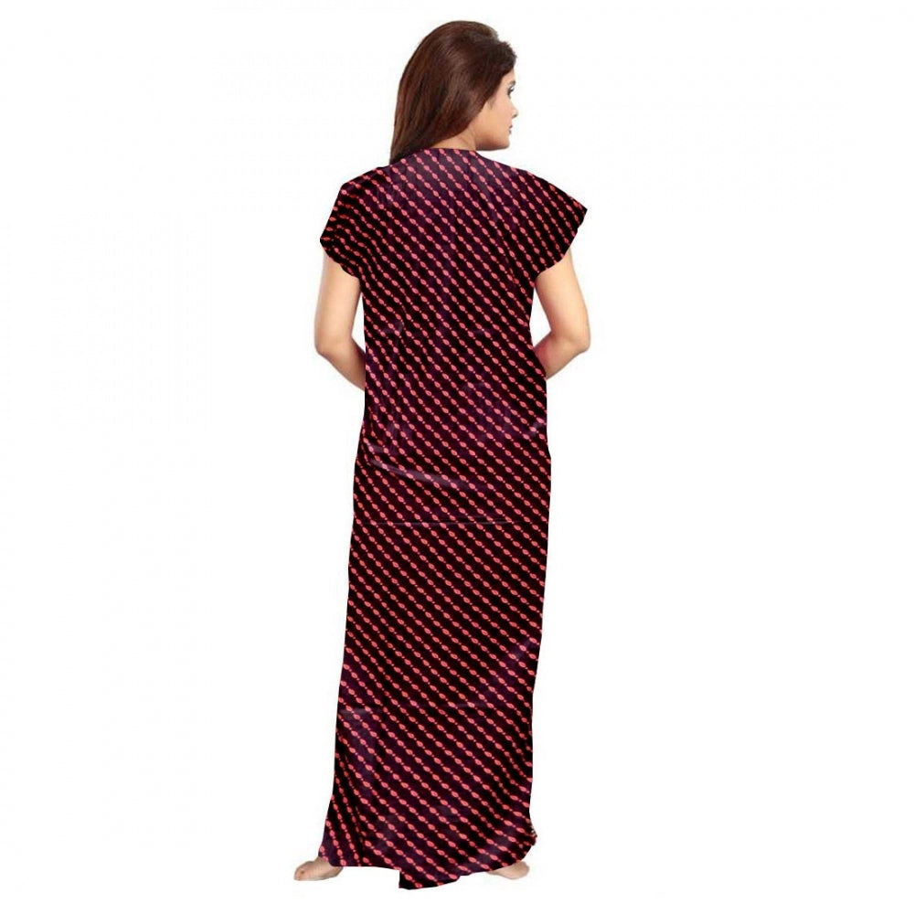 Cotton Printed Maxi Nighty (Brown)