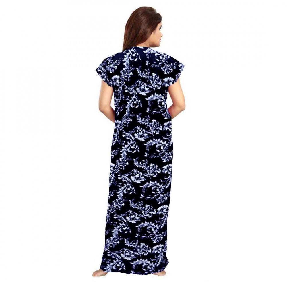Cotton Printed Maxi Nighty (Blue)