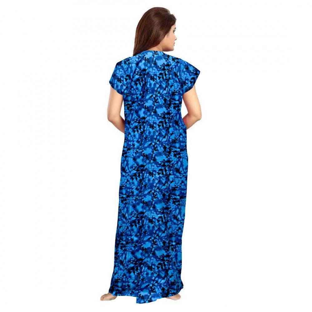 Cotton Printed Maxi Nighty (Blue)