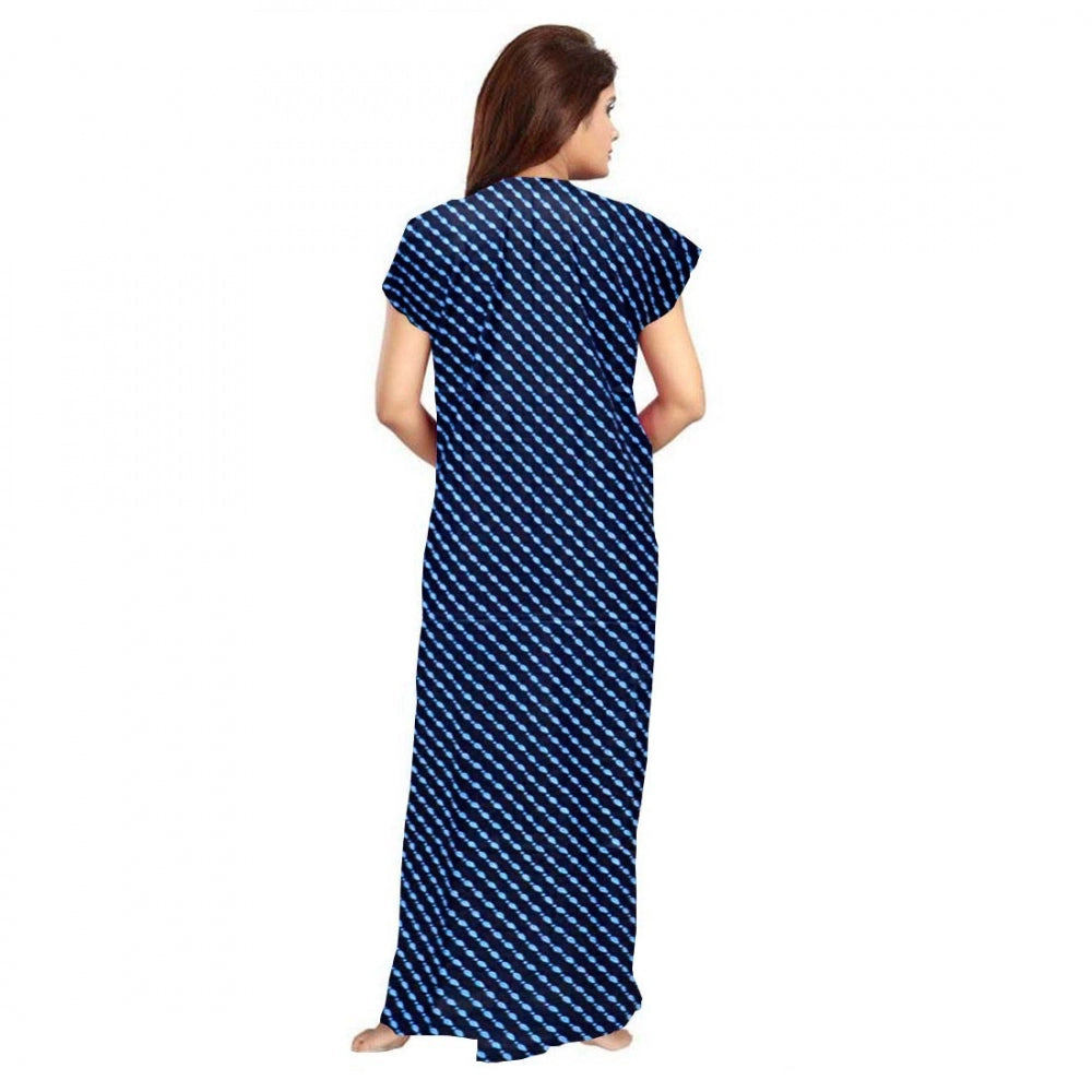 Cotton Printed Maxi Nighty (Blue)
